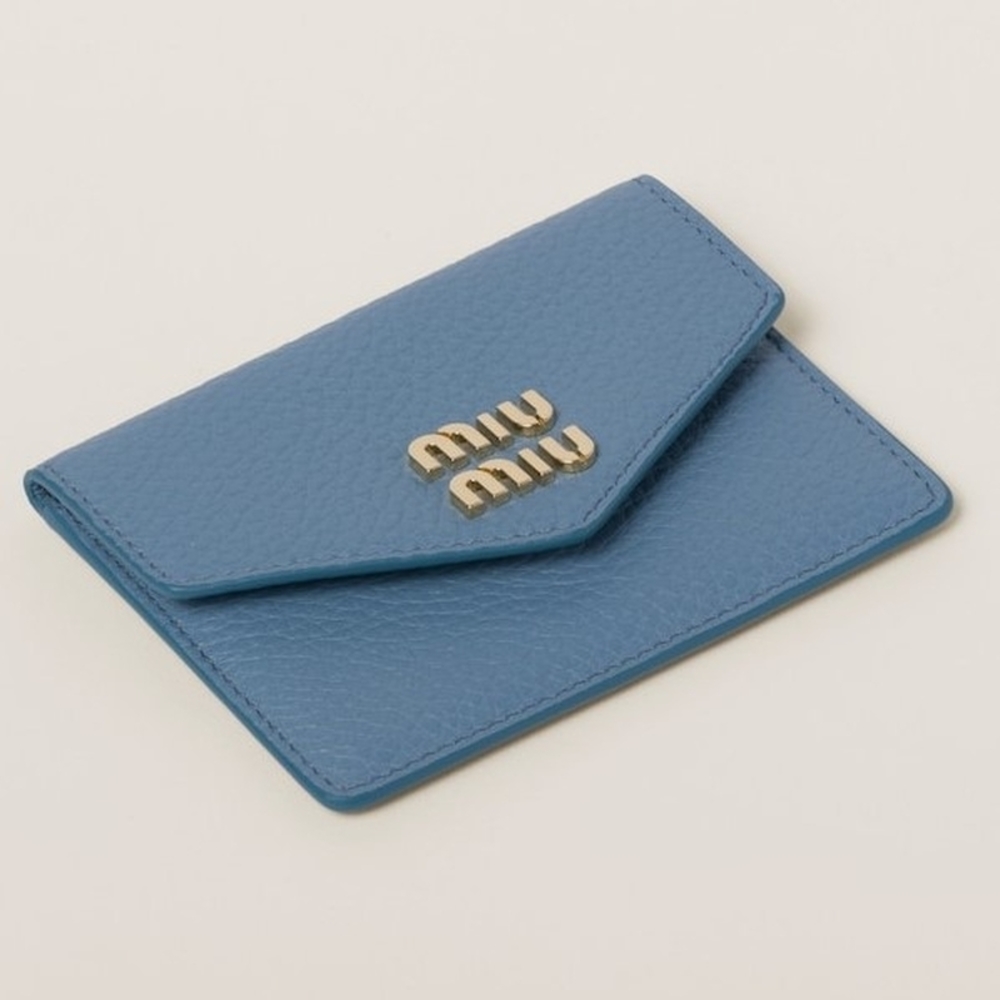 Miu Miu Vitello Dino Leather Card Case Light Blue - image 3